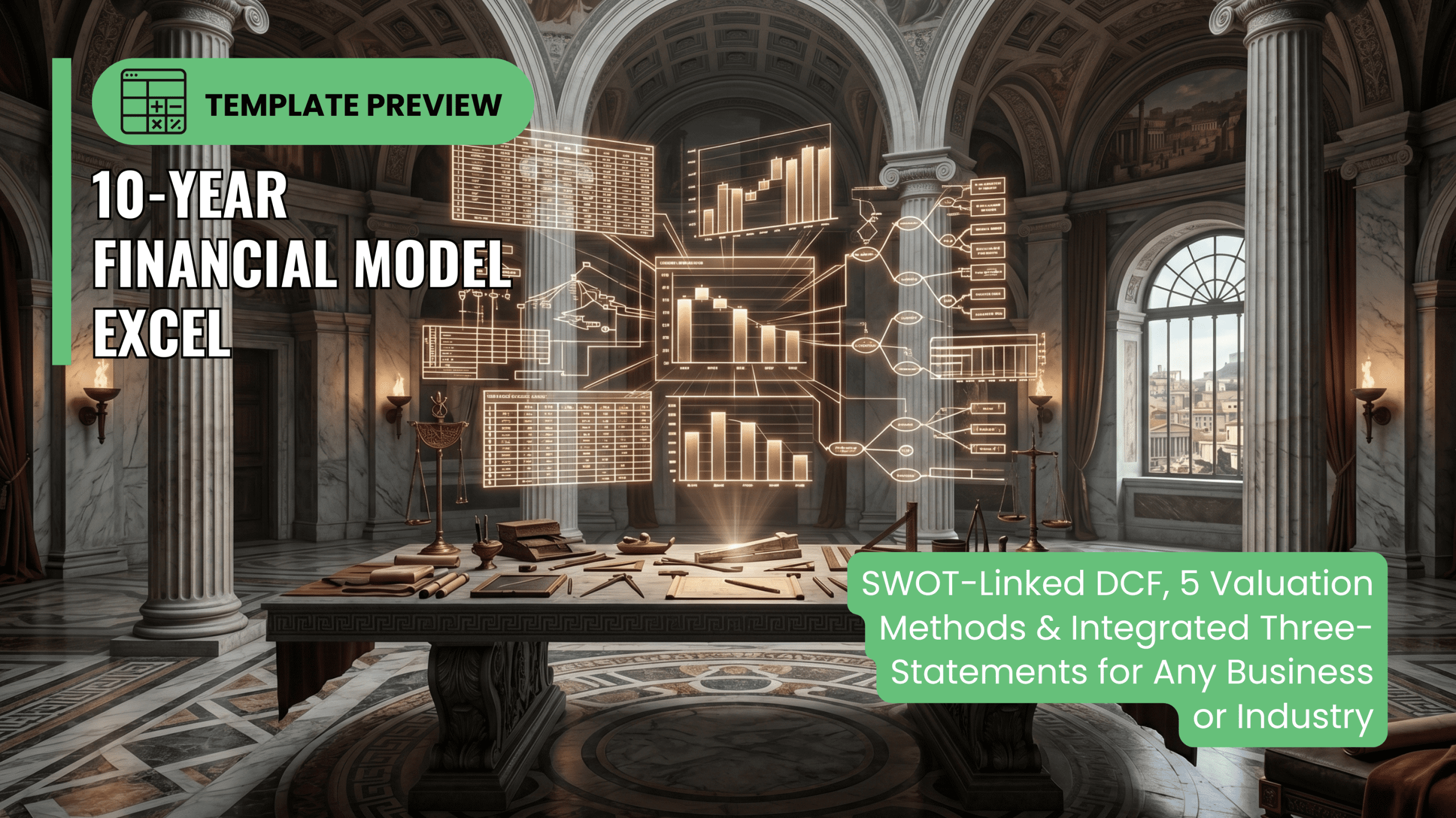 Best Financial Models | 10-Year Financial Model Excel — SWOT-Linked DCF, 5 Valuation Methods & Integrated Three-Statements for Any Business or Industry