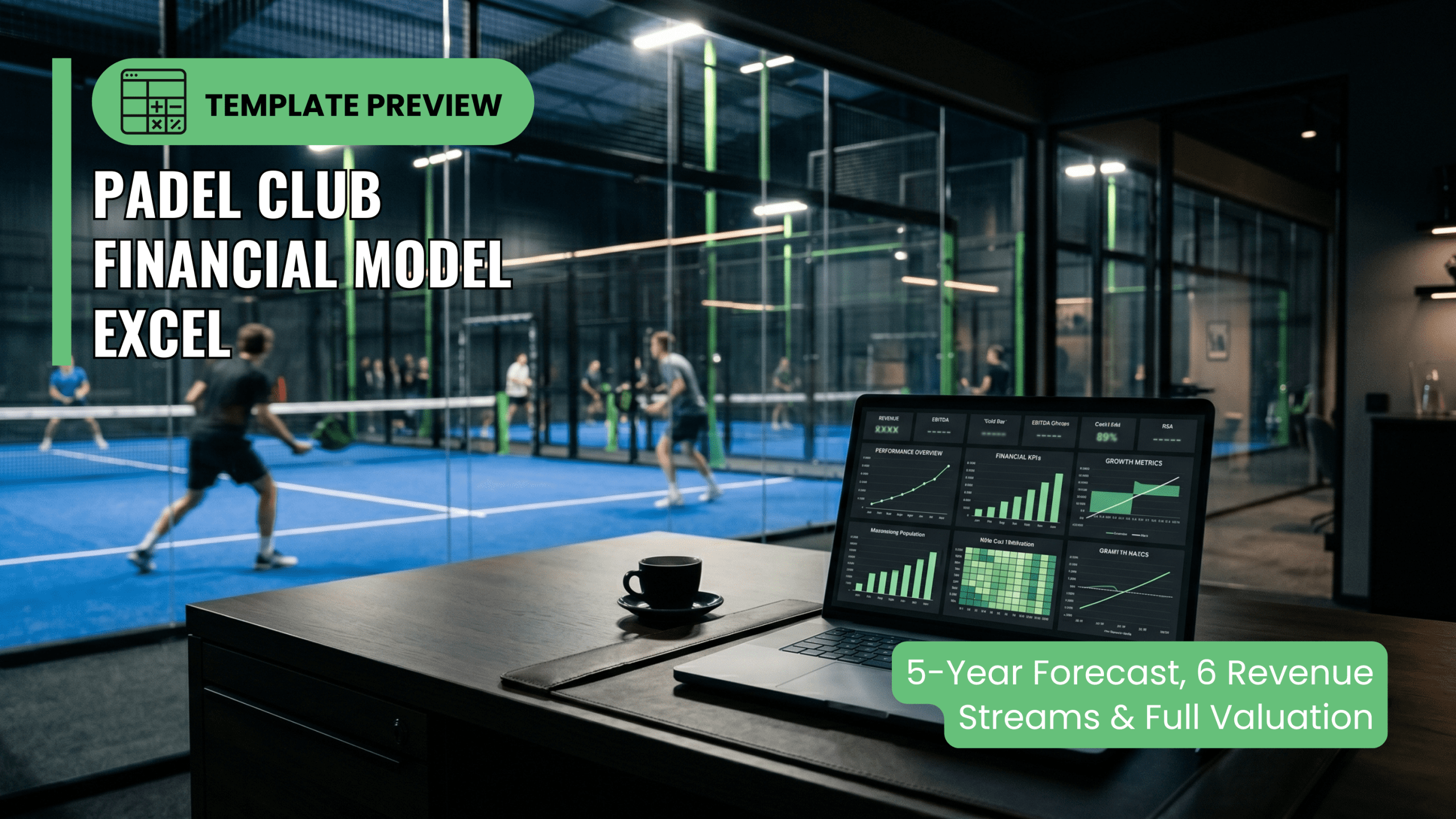 Best Financial Models | Padel Club Financial Model Excel — 5-Year Forecast, 6 Revenue Streams & Full Valuation