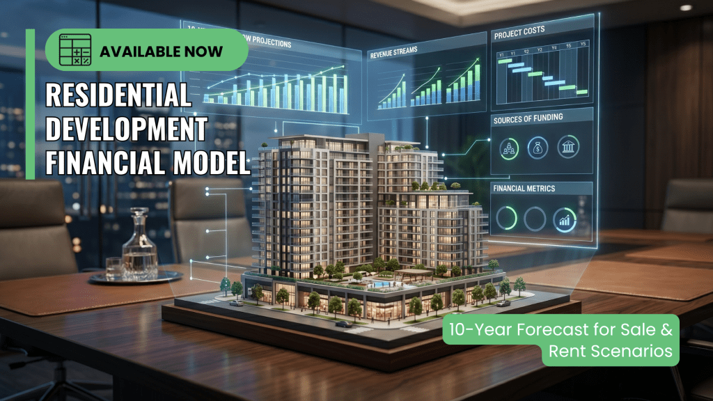 Residential building development financial model Excel for sale and rent scenarios